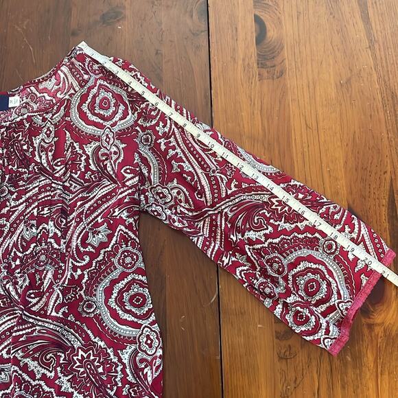 Blue Rain Medium Blouse Red White Paisley 3/4 Sleeve Half Button Style #14-733 - Picture 7 of 9